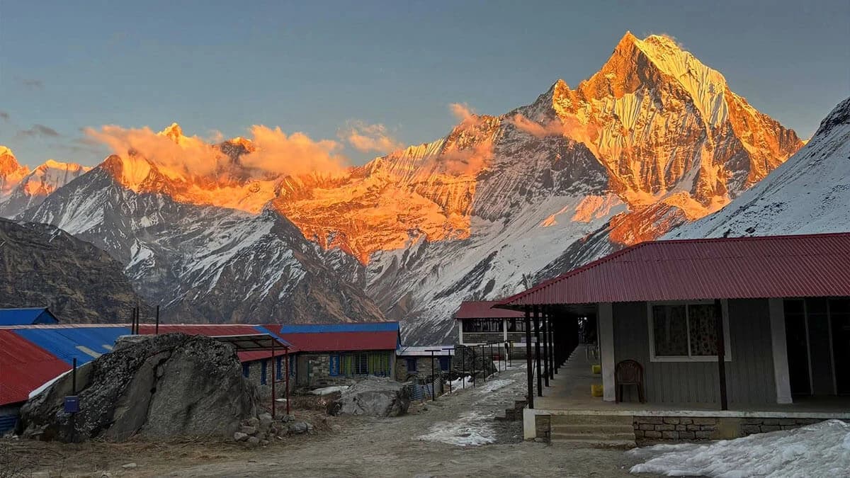 sunset view on mount fishtail from abc