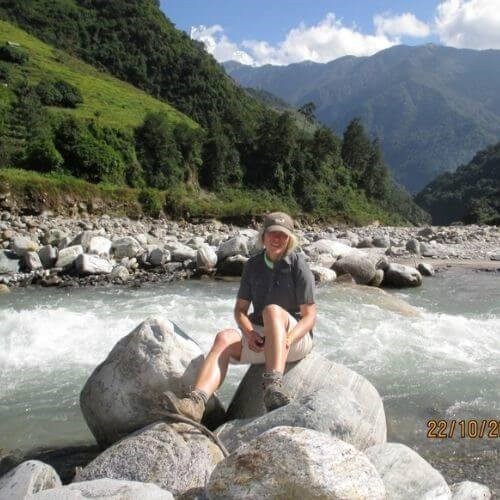 Relaxing in river in Annapurna Circuit Trekking